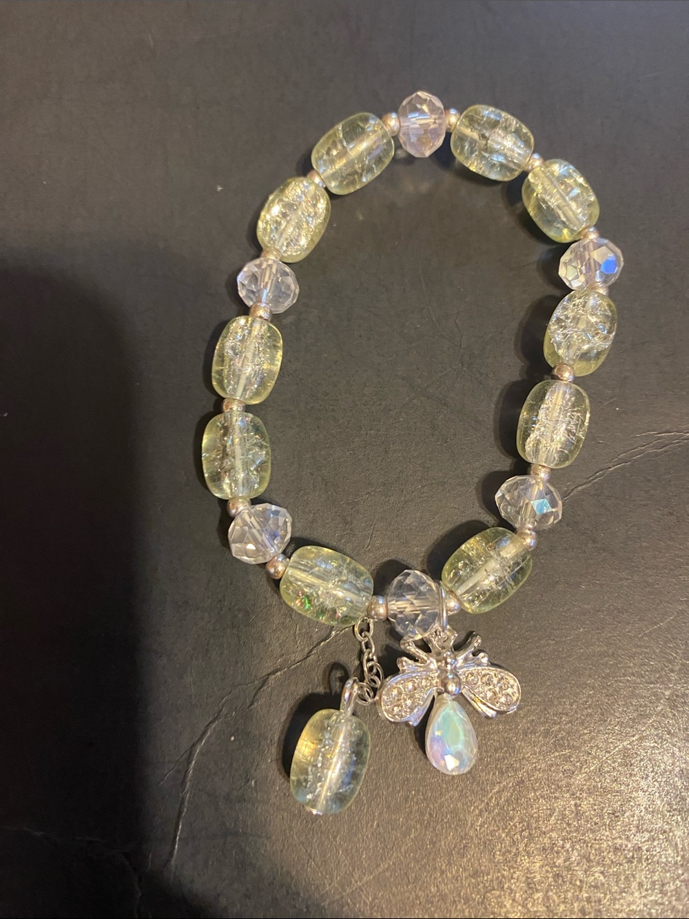 Sparkling Pale Yellow Beaded Bracelet with Bee Charm